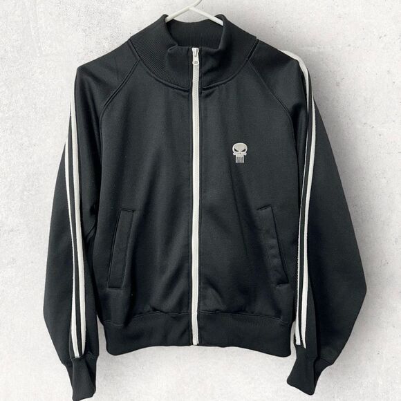 Marvel Punisher Black Bomber Jacket White Trim w/ Pockets, Size S - Picture 2 of 12